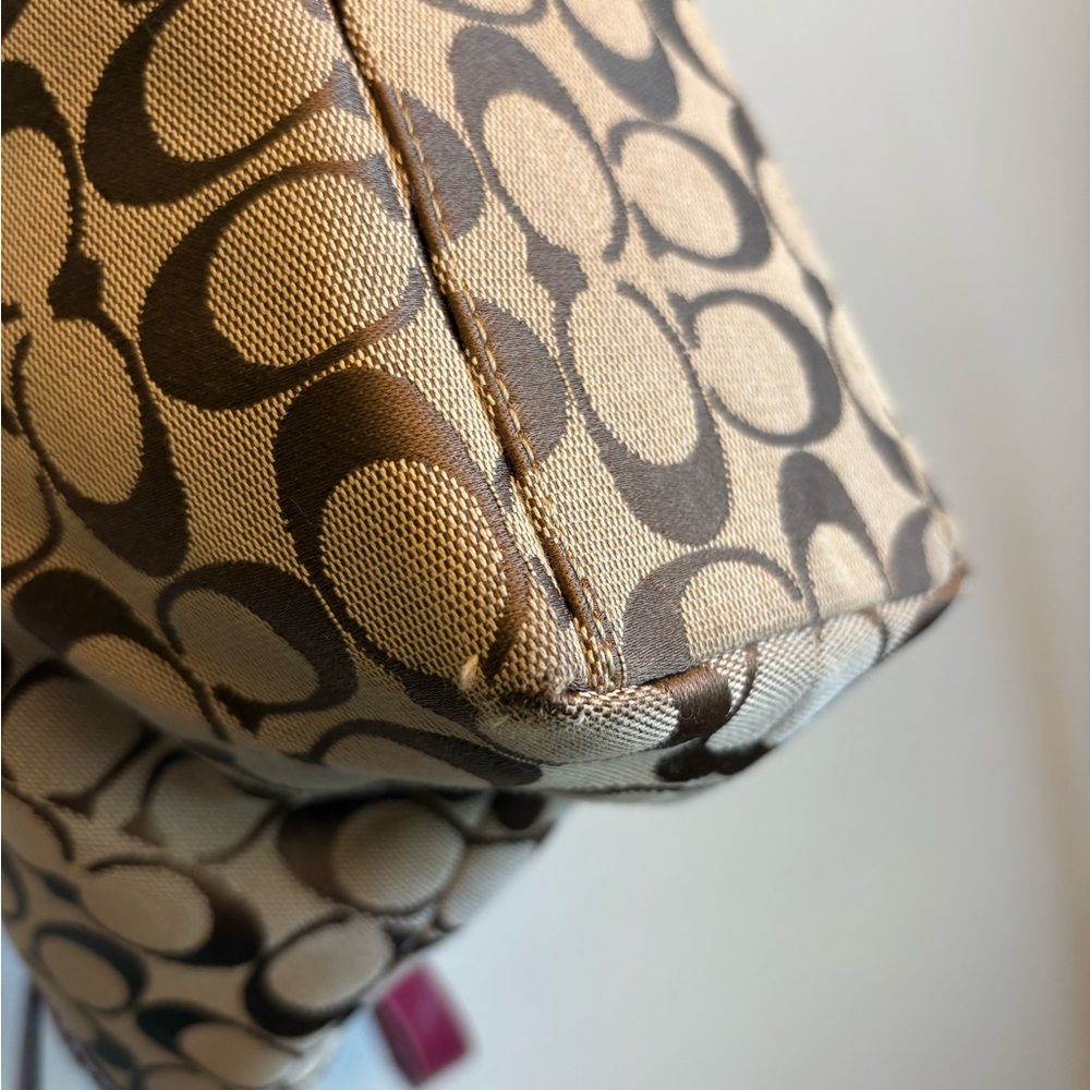 Coach Beige Signature Canvas Tote with Pink Trim - Picture 6 of 8